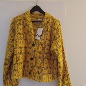 Zara Cardigan ,printed purple and yelow.